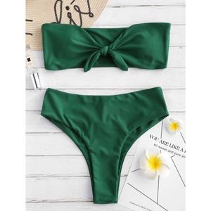 Green Strapless High-Waisted Bikini